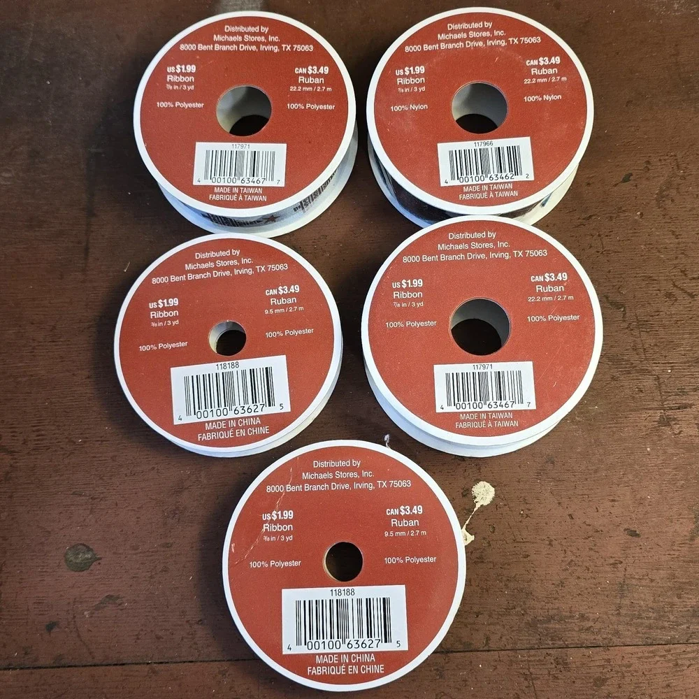 5 PC Set Celebrate It Christmas Ribbon Blue Brown Holiday 3/8
